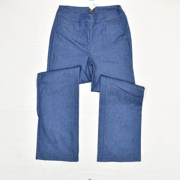 NEW Loft Women's Wide Leg Pants Solid Zip Cotton Blend Blue Size 4 Ann Taylor - Picture 2 of 8